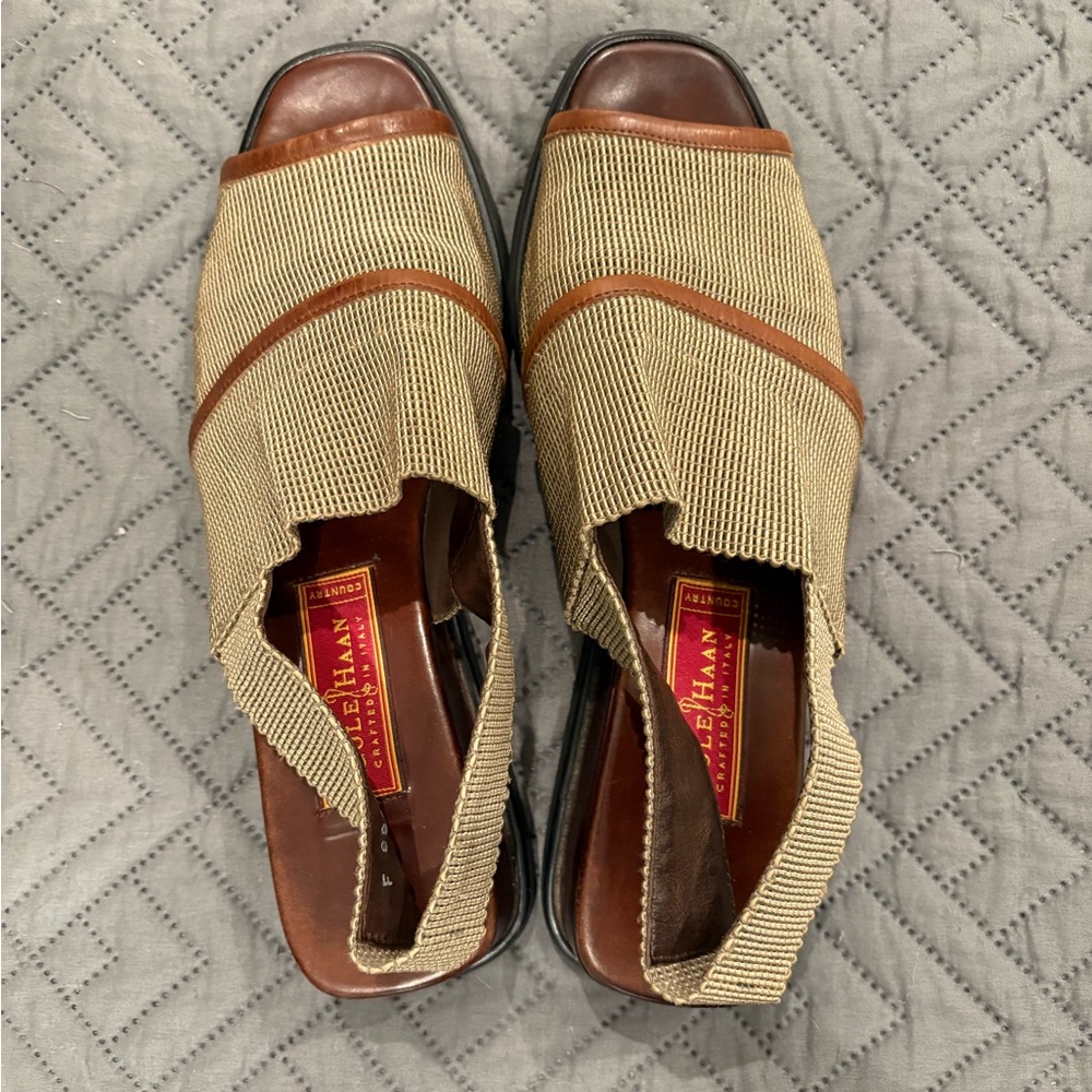 Cole Haan Tan and Brown Leather Sandals Slip-On - Size 8